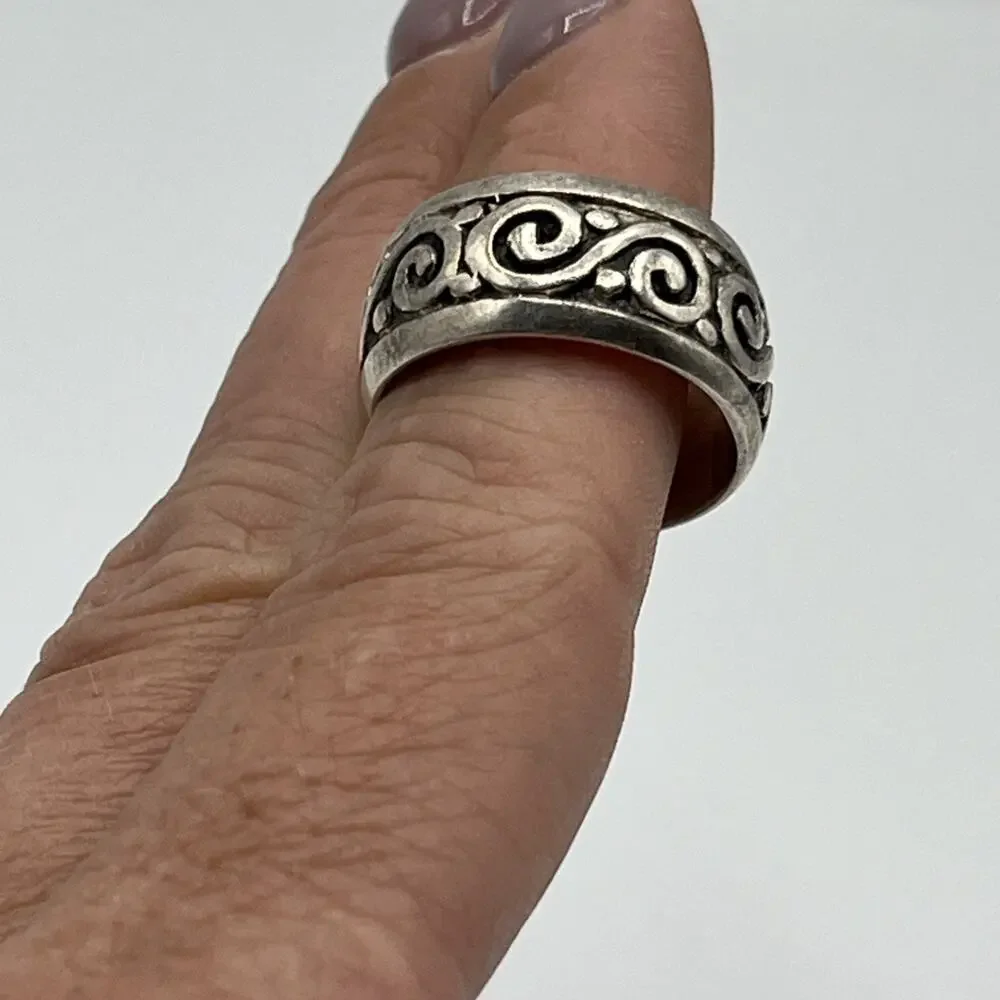 Sterling Silver 925 Scroll Eternity Band Ring Size 8 Vintage Marked 925 Tested